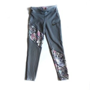 Nike Teal with Floral Detail Leggings - XS